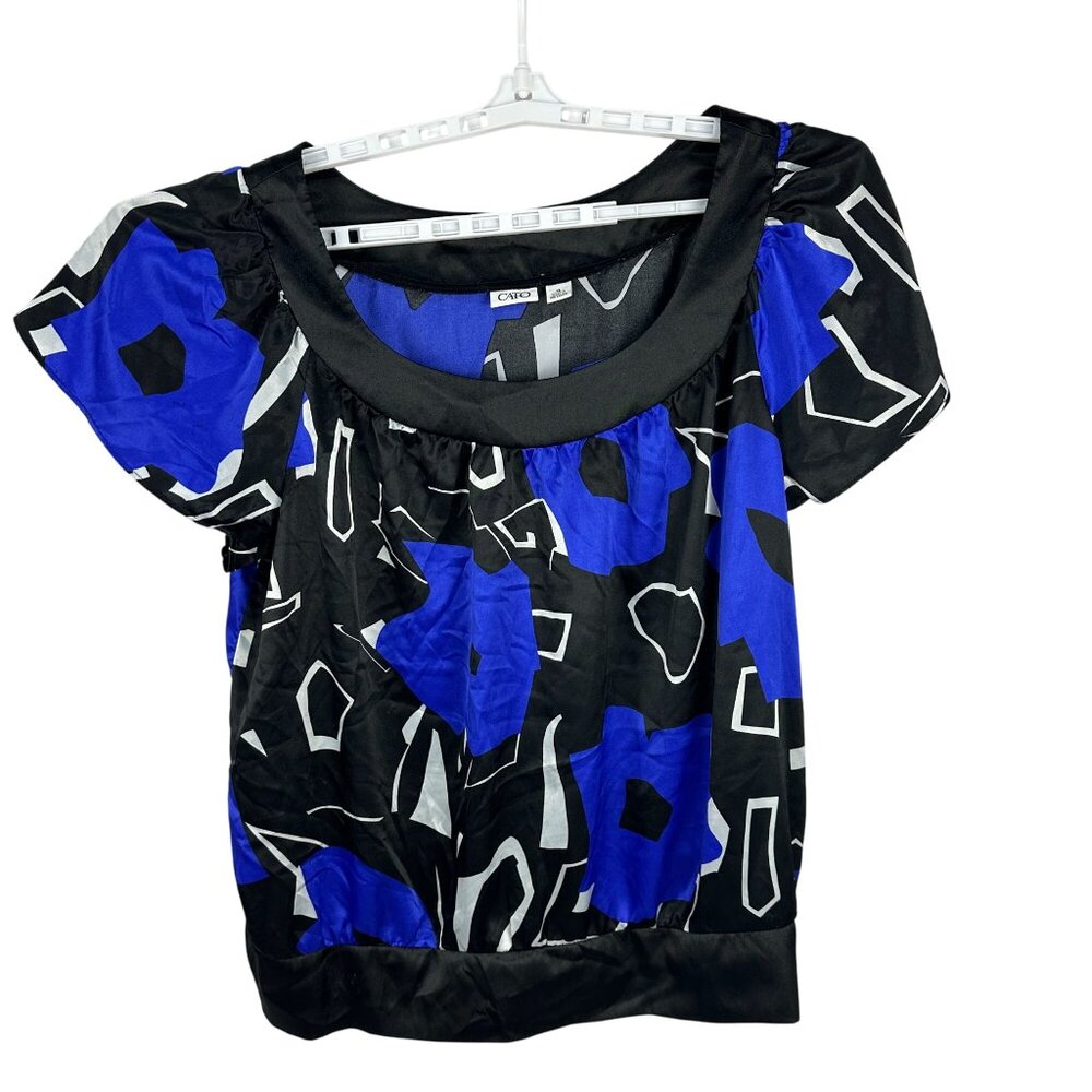 Cato Womens Geometric Print Short Sleeve Top Size XL Black/Blue